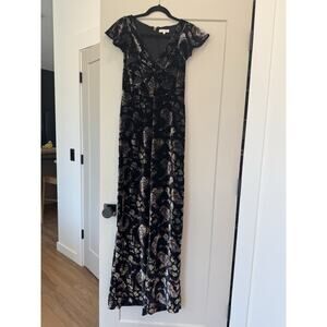 Rebecca Taylor Romper Velvet Wide Leg Short Sleeve Floral Women’s XS 2 Black